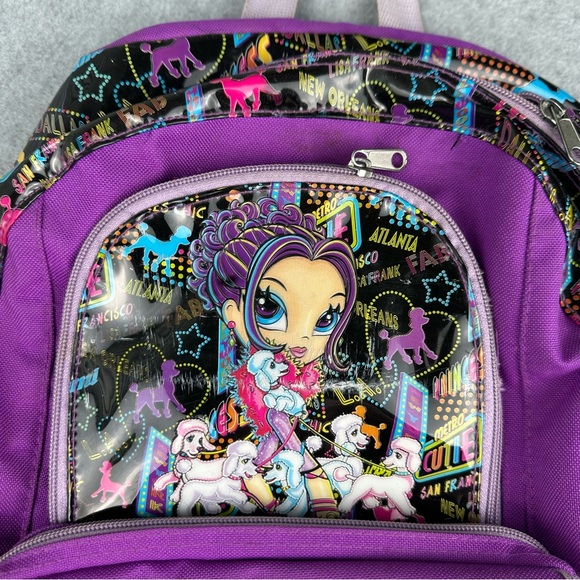Vintage Lisa Frank Glamour City Girl & Poodles Canvas Vinyl Purple Backpack Y2K - Picture 2 of 16